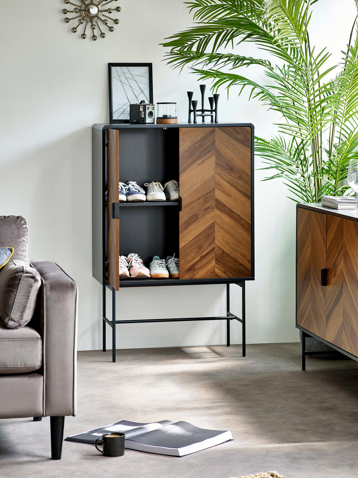 Alvin Black and Natural Wood‑Effect 2 Door Storage Cabinet