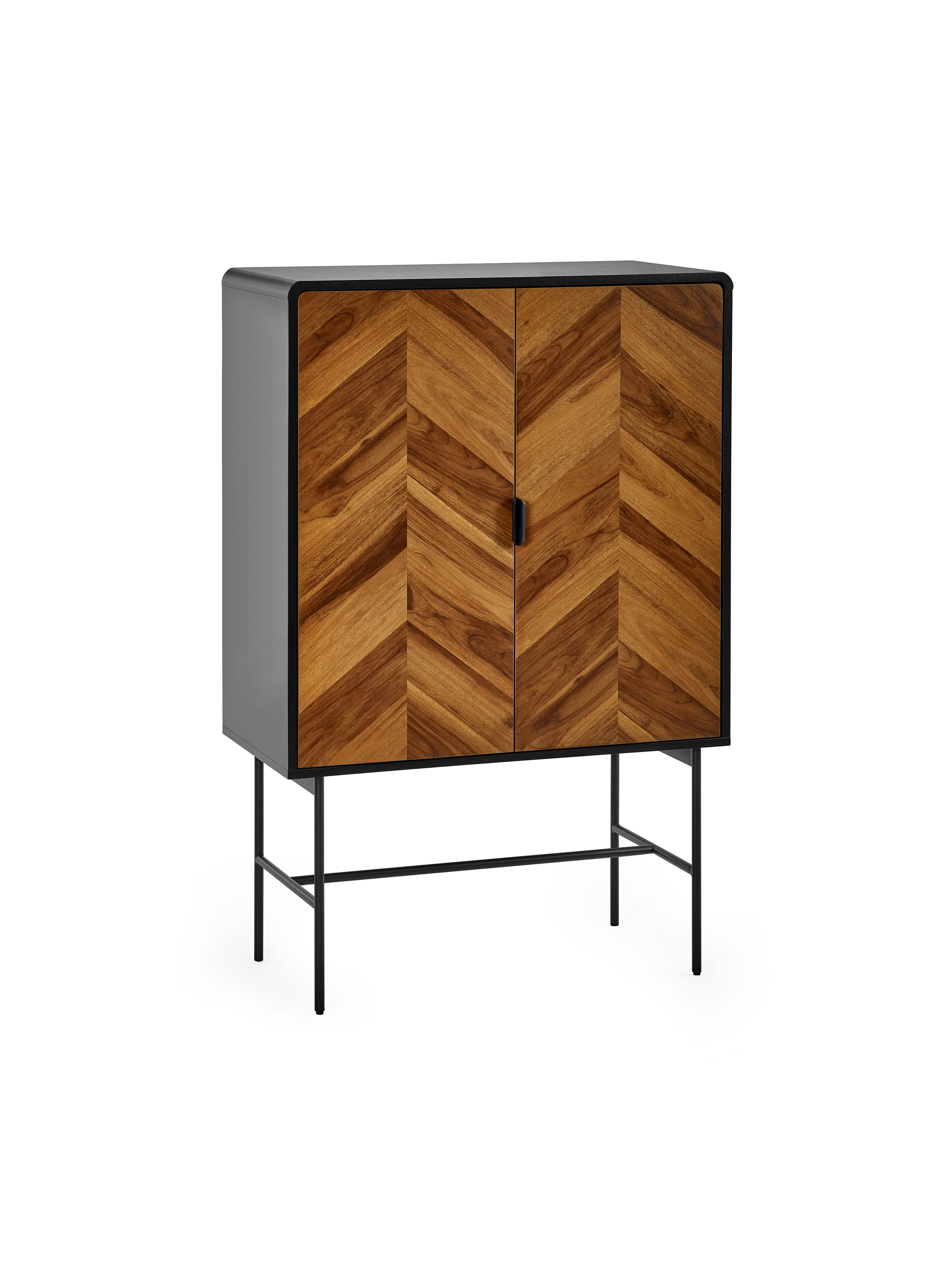 Alvin Black and Natural Wood‑Effect 2 Door Storage Cabinet