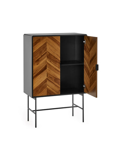 Alvin Black and Natural Wood‑Effect 2 Door Storage Cabinet