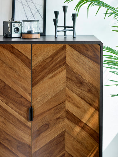 Alvin Black and Natural Wood‑Effect 2 Door Storage Cabinet