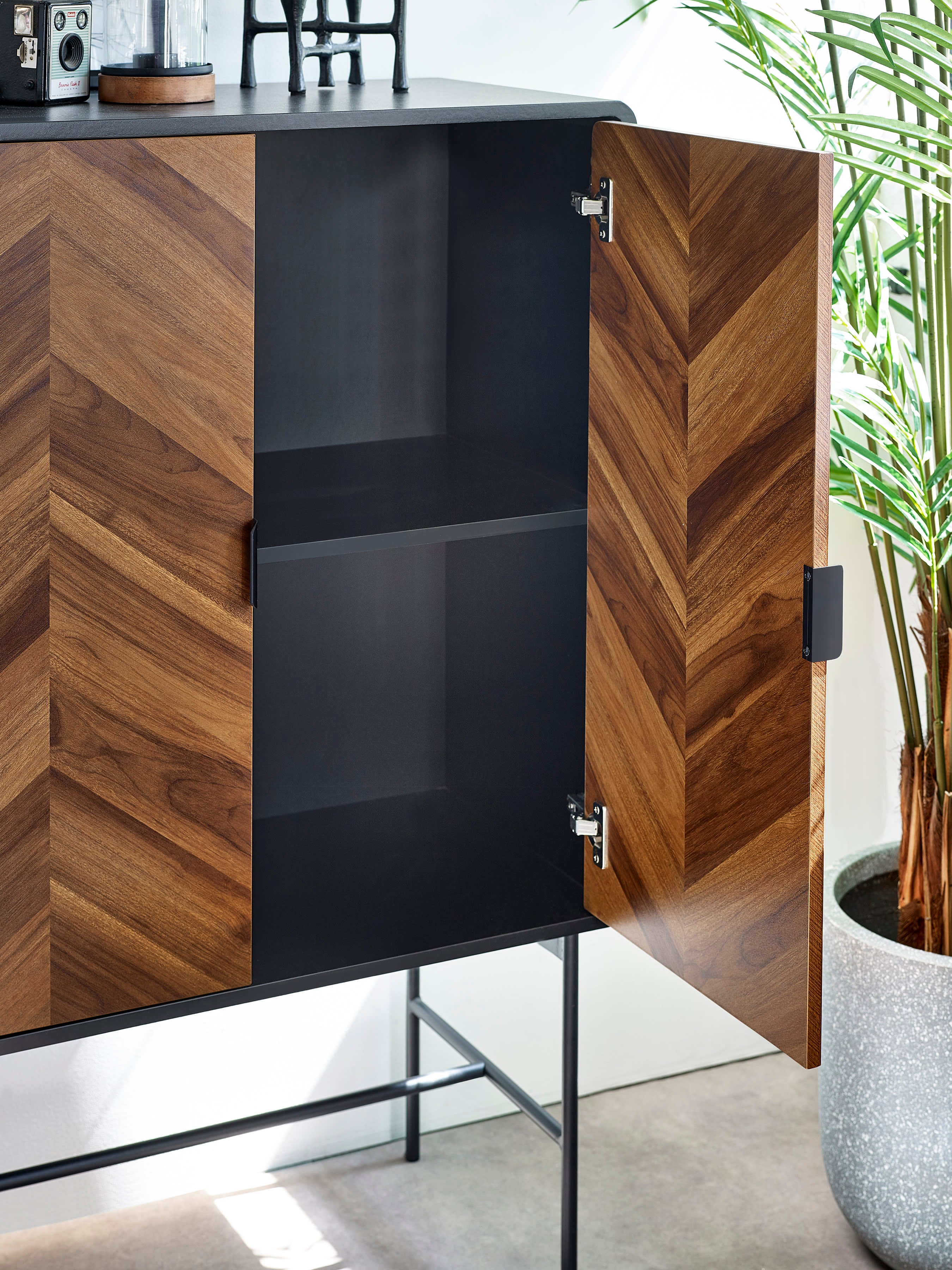 Alvin Black and Natural Wood‑Effect 2 Door Storage Cabinet