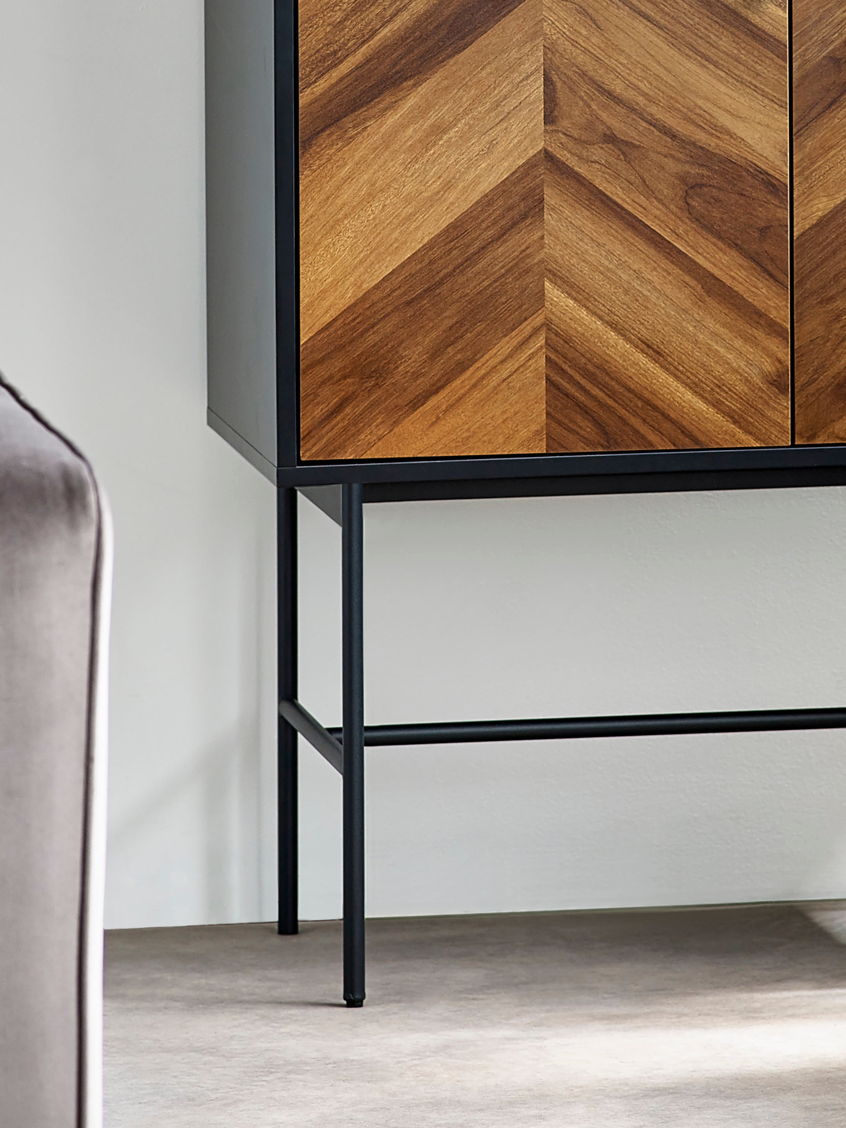 Alvin Black and Natural Wood‑Effect 2 Door Storage Cabinet