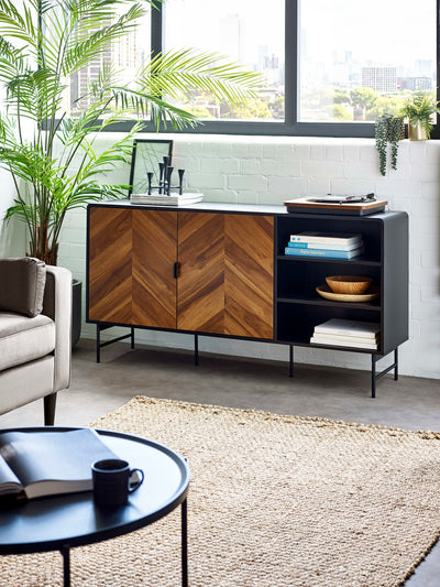 Alvin Black and Natural Wood‑Effect Sideboard
