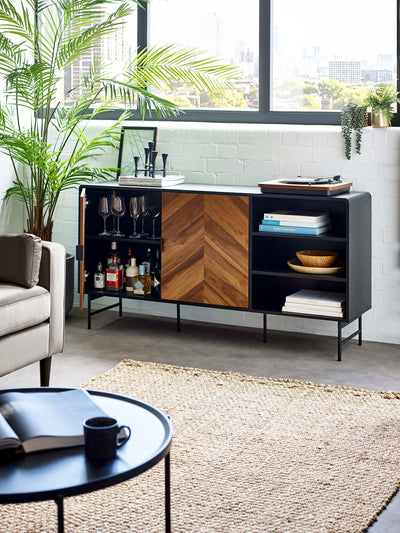 Alvin Black and Natural Wood‑Effect Sideboard