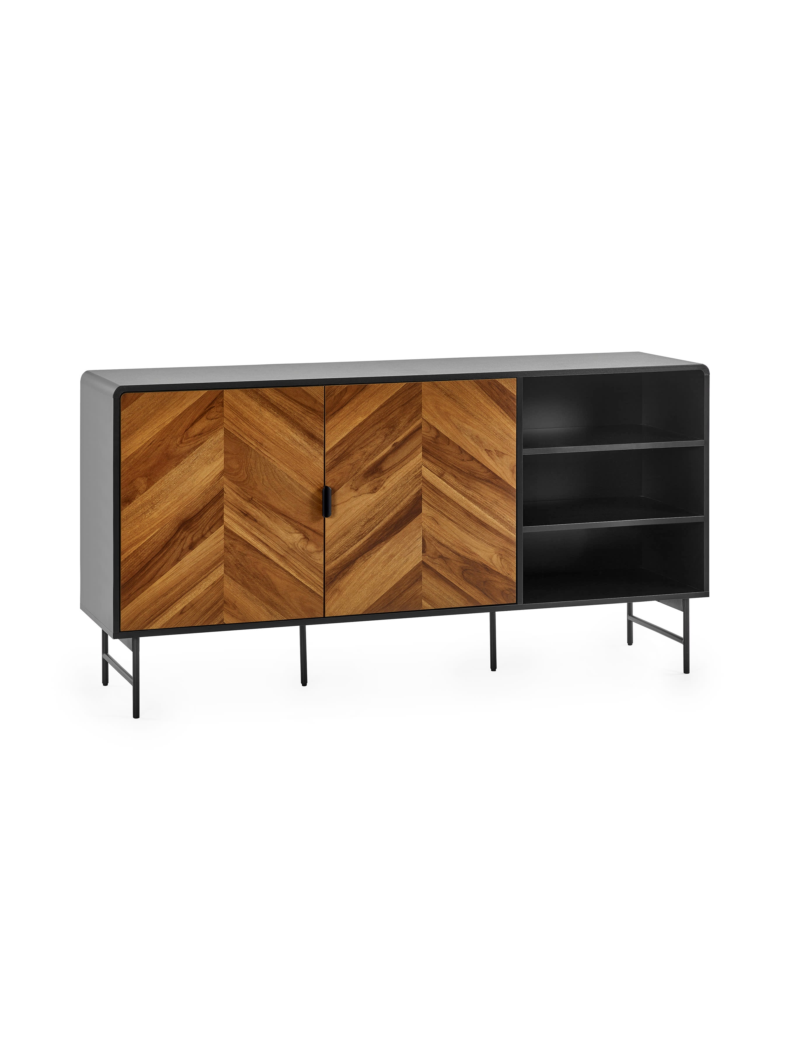 Alvin Black and Natural Wood‑Effect Sideboard