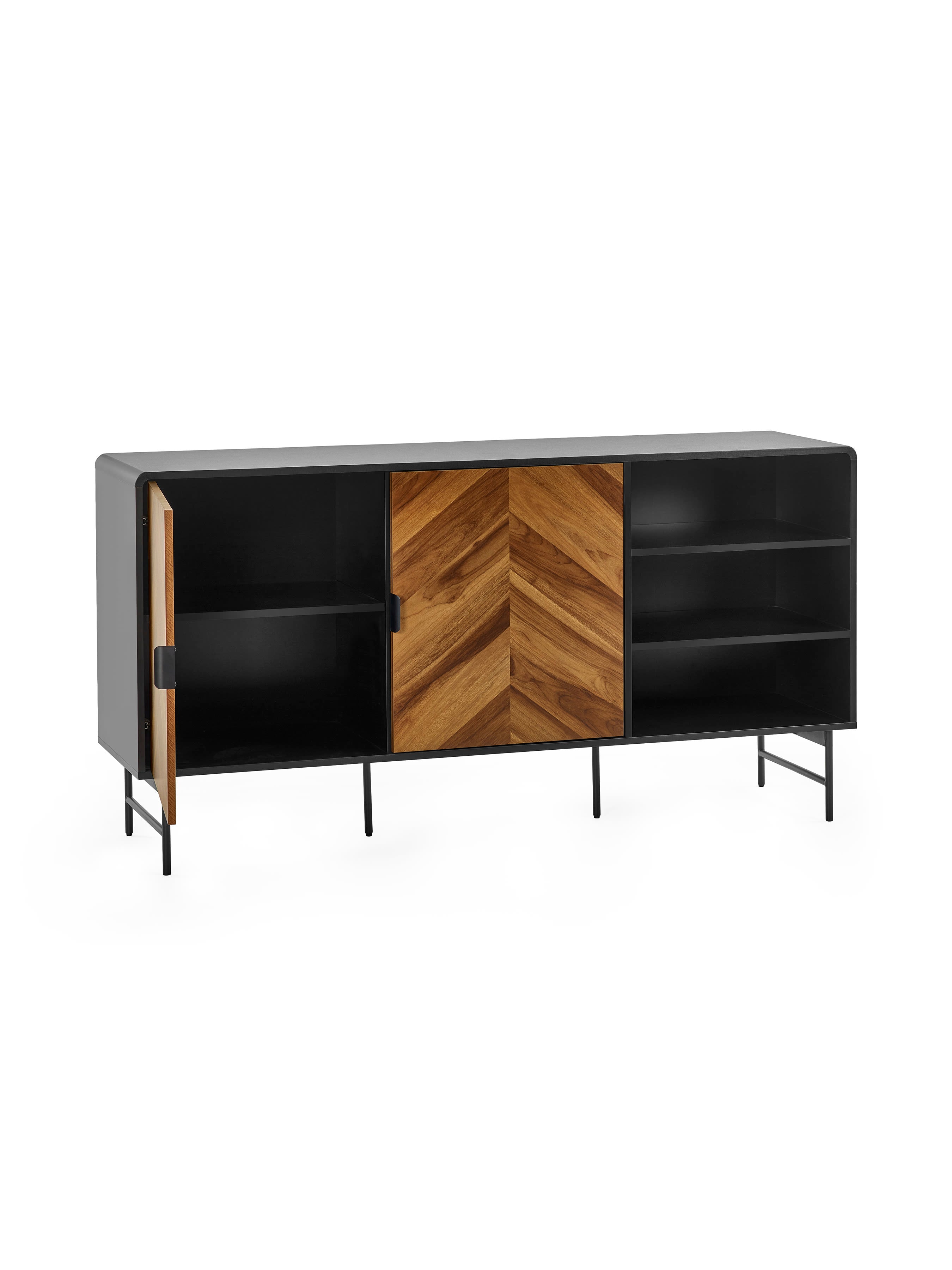 Alvin Black and Natural Wood‑Effect Sideboard