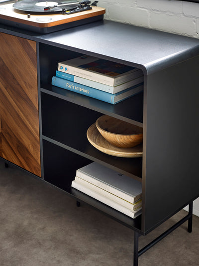 Alvin Black and Natural Wood‑Effect Sideboard