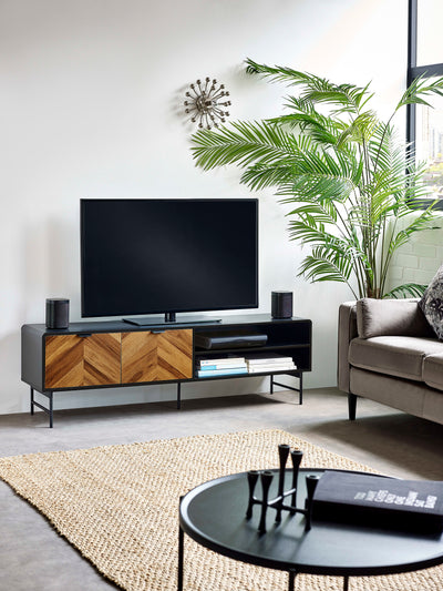 Alvin Black and Natural Wood‑Effect 65" TV Unit