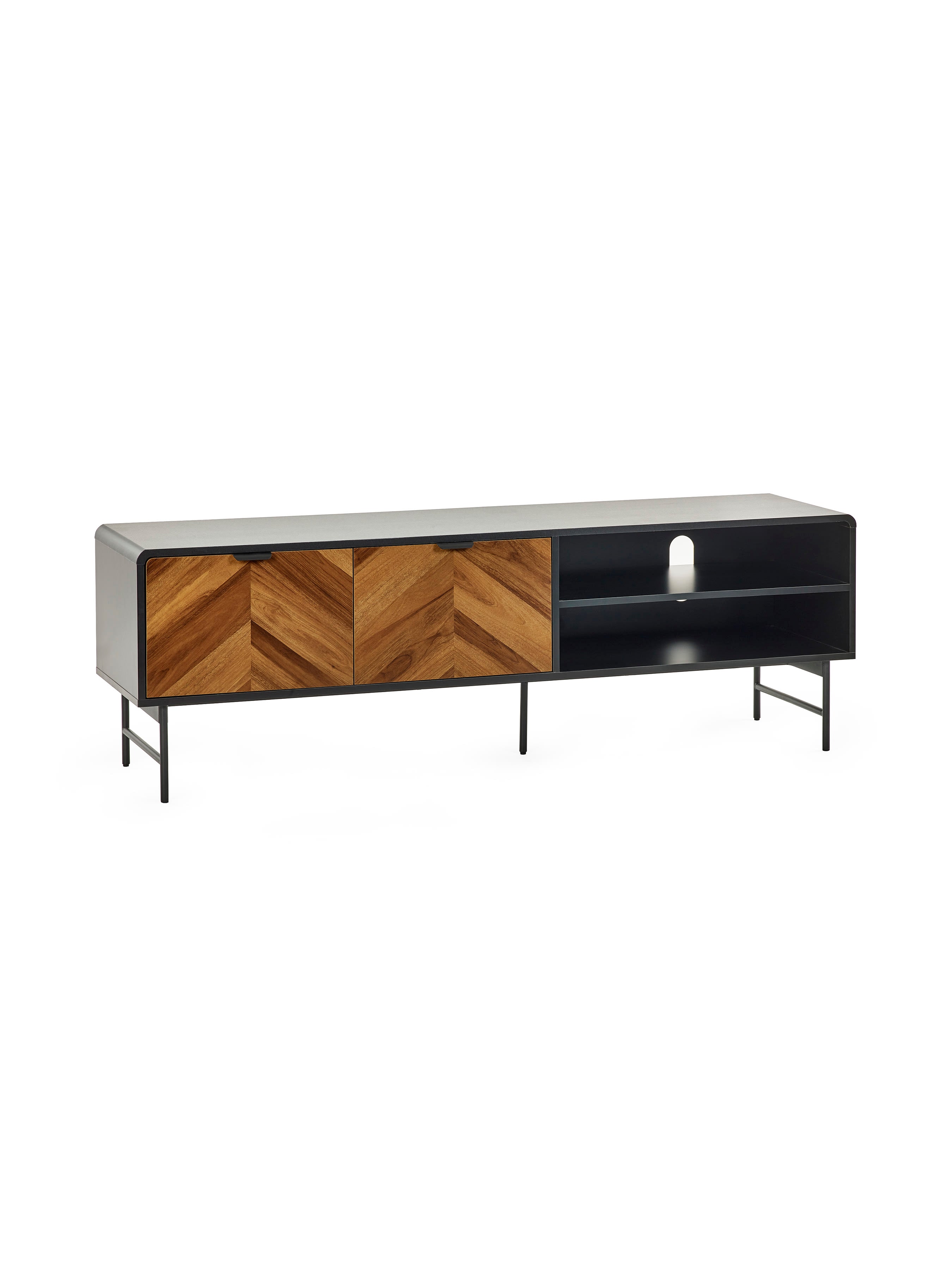 Alvin Black and Natural Wood‑Effect 65" TV Unit