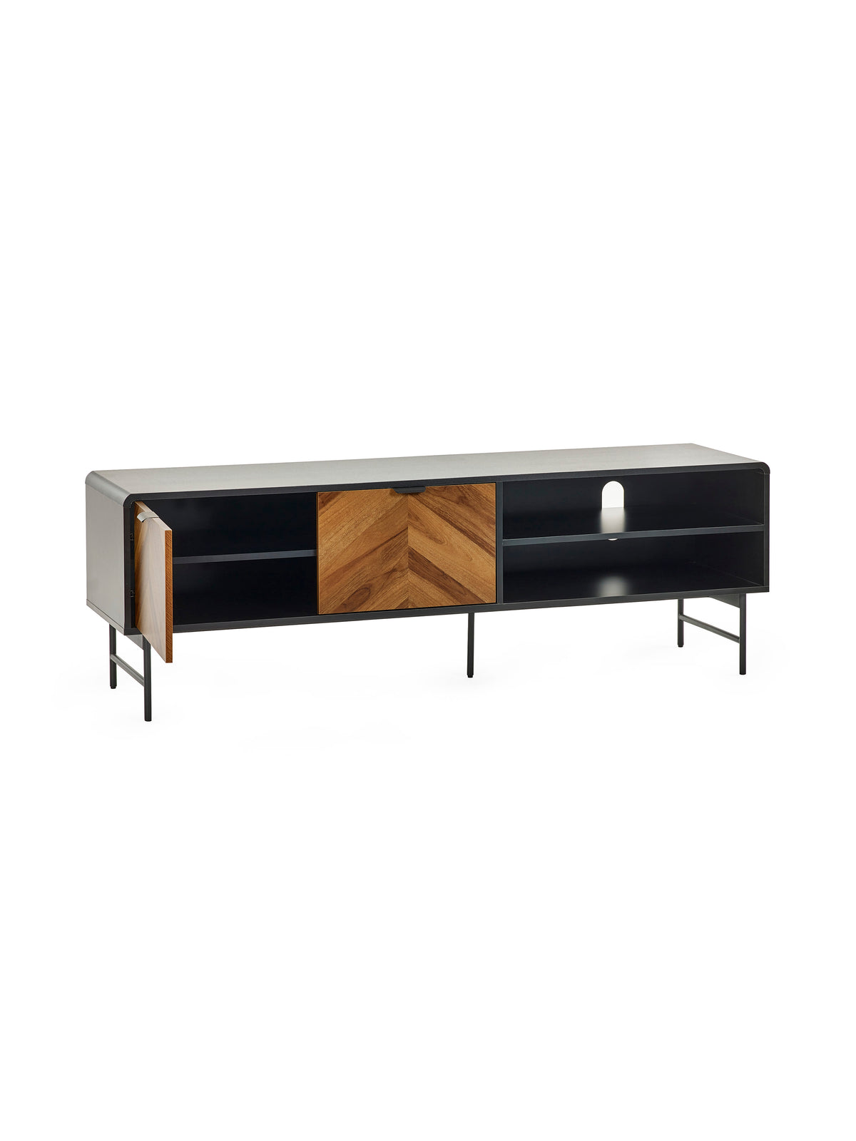 Alvin Black and Natural Wood‑Effect 65" TV Unit