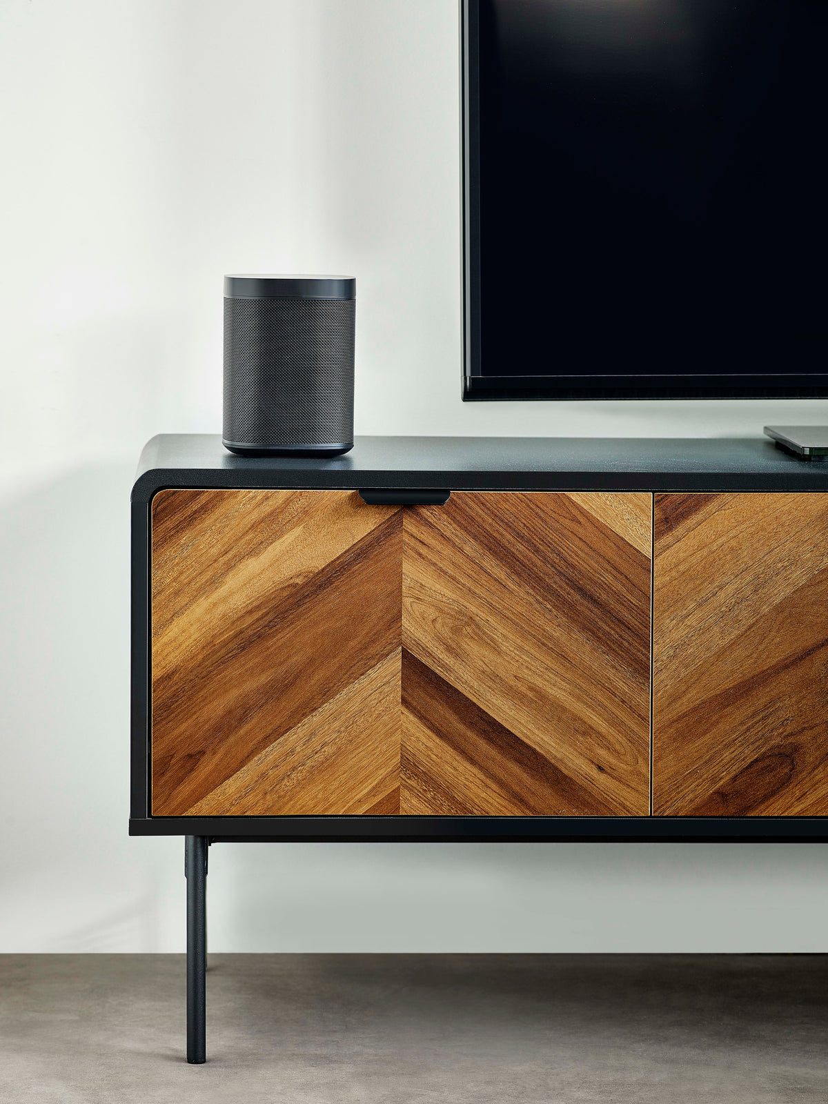 Alvin Black and Natural Wood‑Effect 65" TV Unit