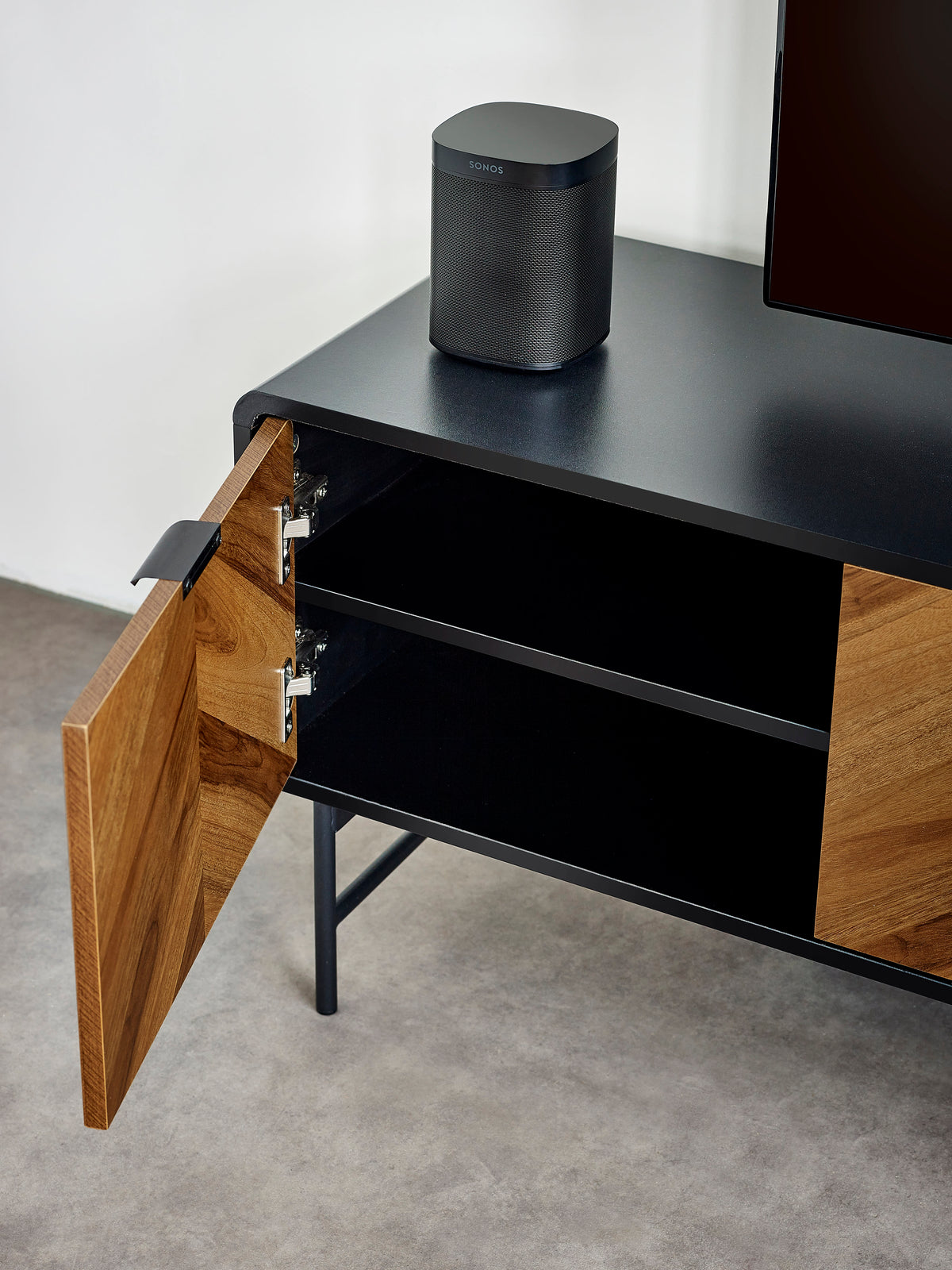 Alvin Black and Natural Wood‑Effect 65" TV Unit