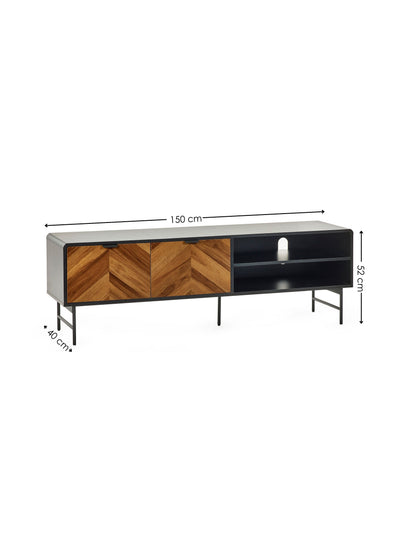 Alvin Black and Natural Wood‑Effect 65" TV Unit
