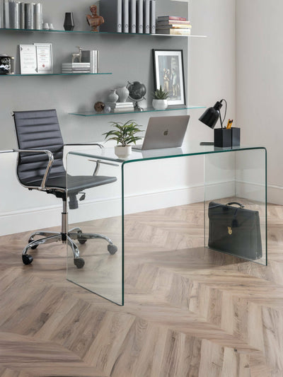 Amalfi Desk and Gio Black Office Chair – Clear