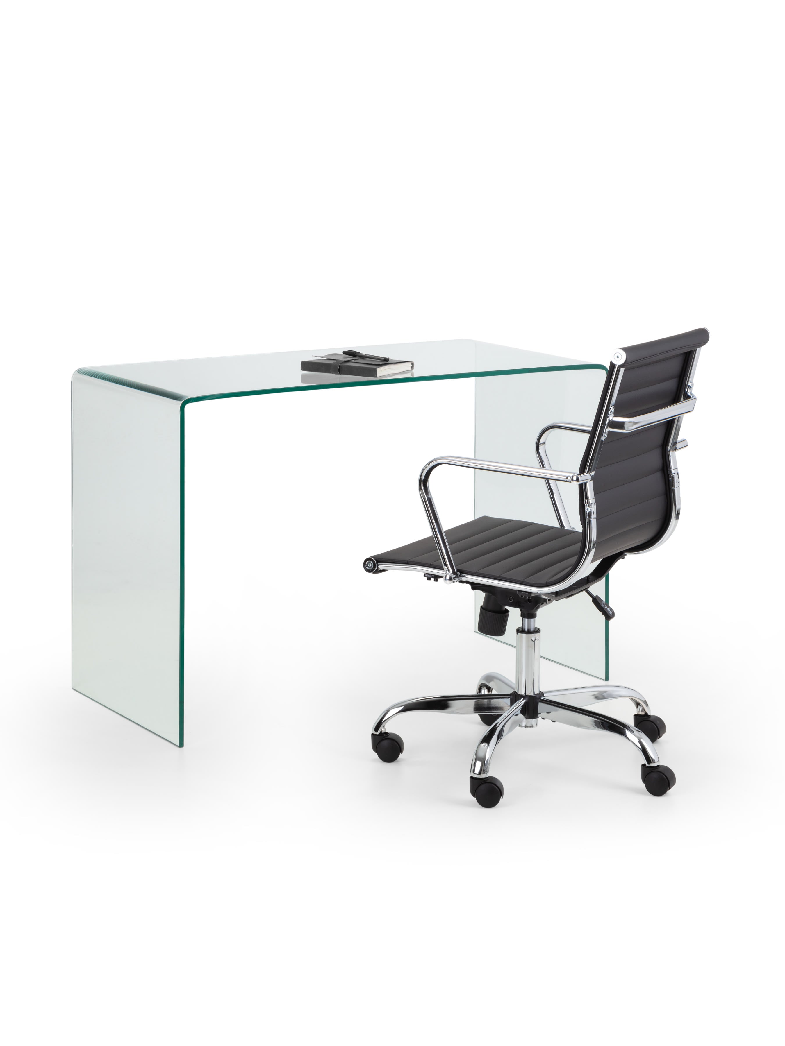 Amalfi Desk and Gio Black Office Chair – Clear