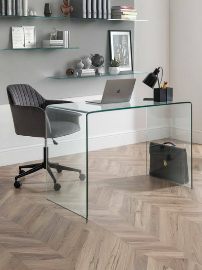Amalfi Desk and Kahlo Grey Office Chair – Clear