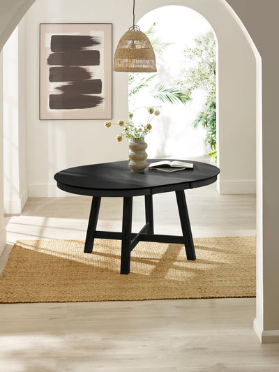 Annika Satin Black Oak Veneer 115-154cm Extending Round Dining Table – Black Oak Effect