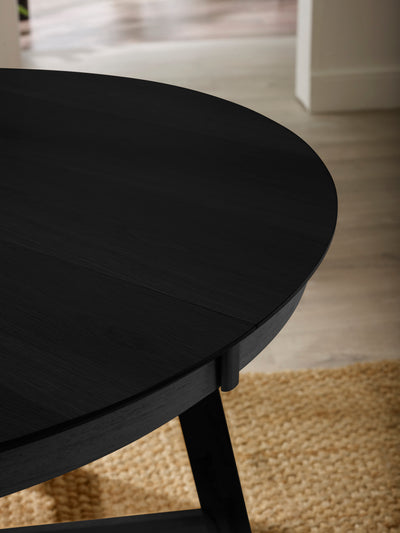 Annika Satin Black Oak Veneer 115-154cm Extending Round Dining Table – Black Oak Effect