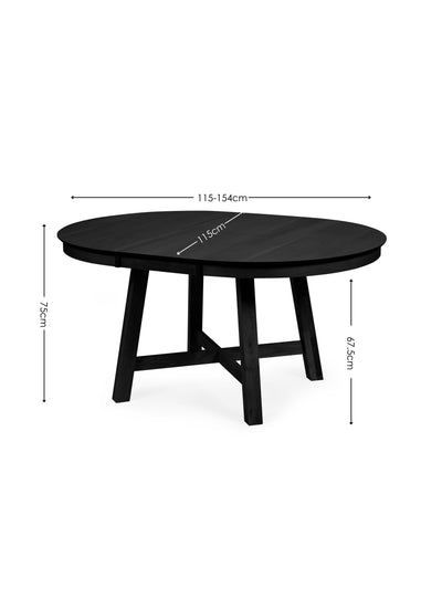Annika Satin Black Oak Veneer 115-154cm Extending Round Dining Table – Black Oak Effect