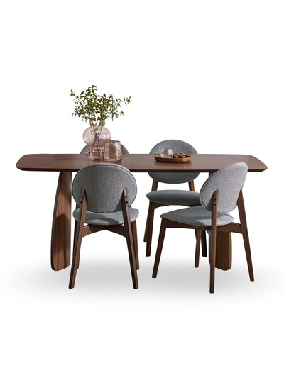 Artemis Rectangular Walnut Dining Table Set with 4 Grey Upholstered Dining Chairs – Walnut Effect