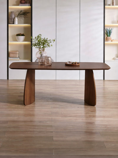 Artemis Rectangular Walnut Dining Table Set with 4 Grey Upholstered Dining Chairs – Walnut Effect