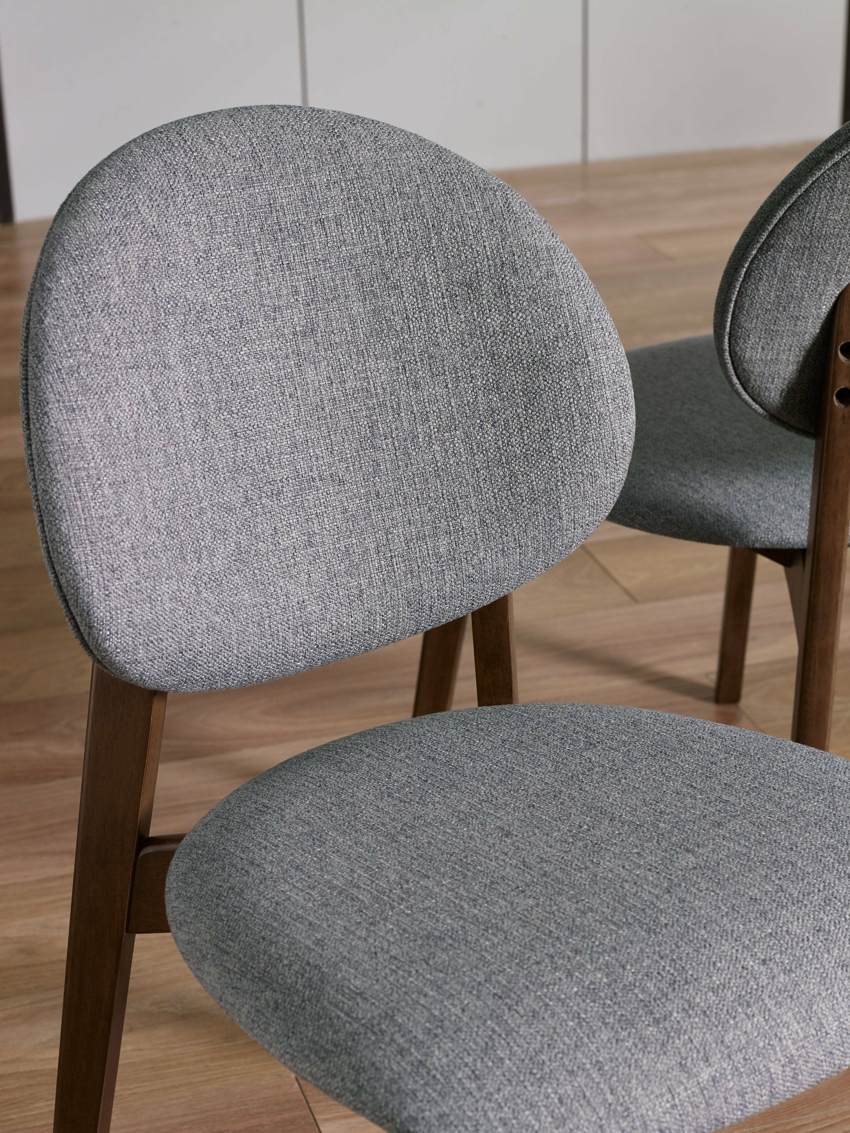 Artemis Rectangular Walnut Dining Table Set with 6 Grey Upholstered Dining Chairs – Walnut Effect