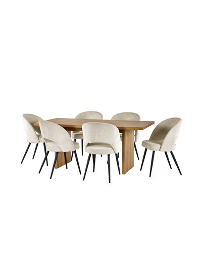 Arundel Rectangular Oak Effect Dining Table Set with 6 Ella Cream Upholstered Dining Chairs