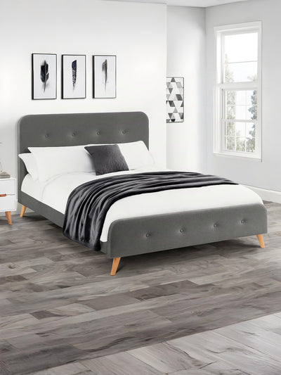 Astrid Curved Retro Buttoned Bed - Grey