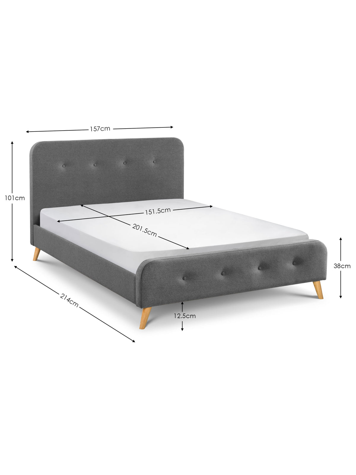 Astrid Curved Retro Buttoned Bed - Grey