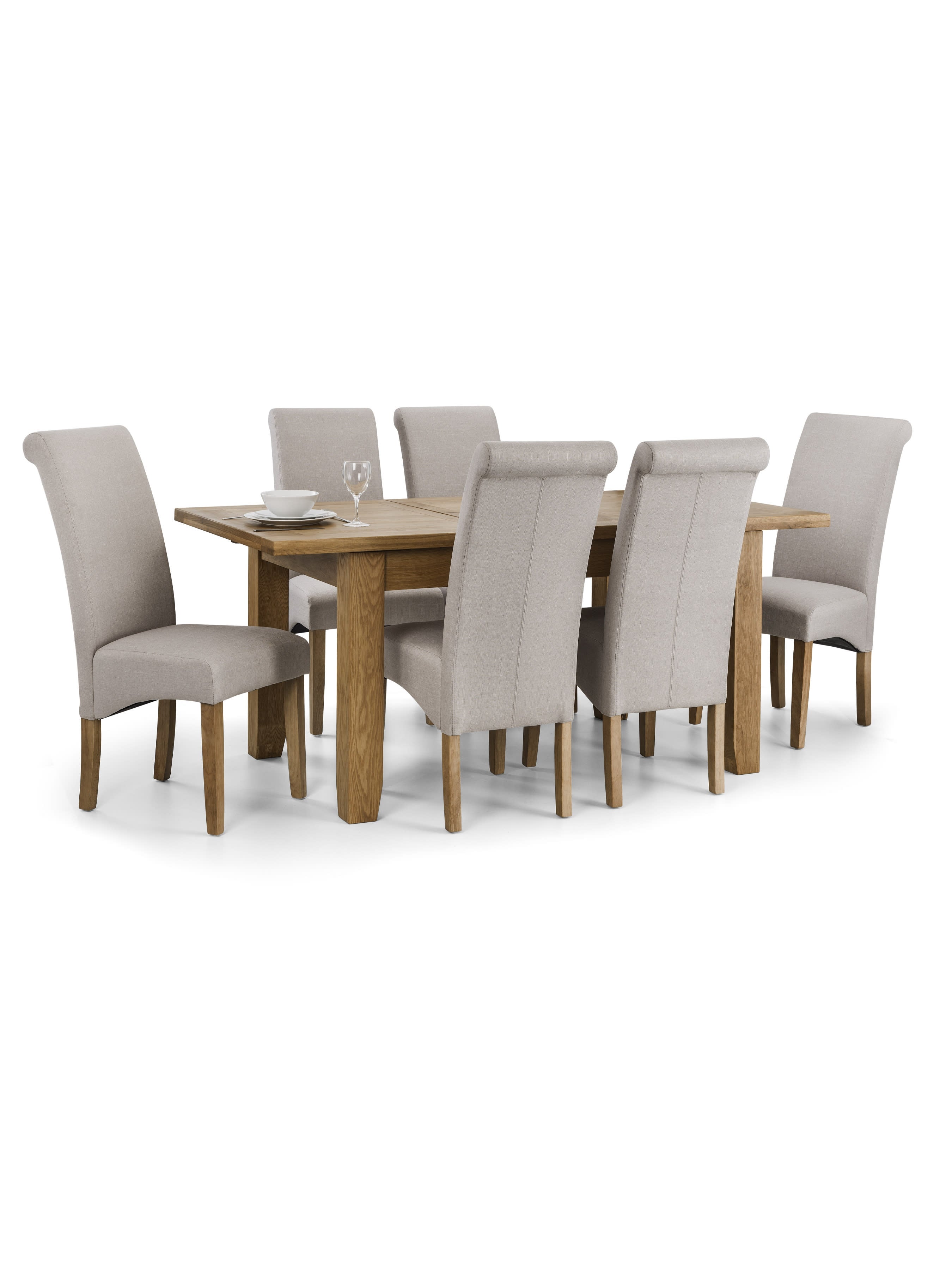 Astoria Extending Dining Table and 6 Rio Fabric Chairs – Oak