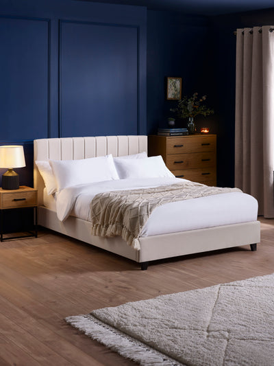 Aylen Oatmeal Faux Linen Upholstered Bed Frame – Oatmeal Linen
