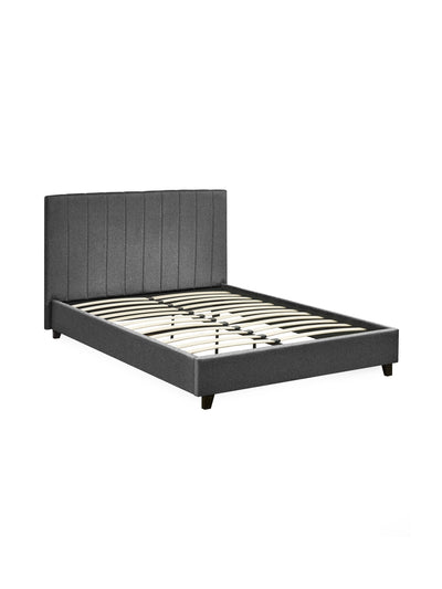 Aylen Dark Grey Faux Linen Upholstered Bed Frame – Dark Grey Linen