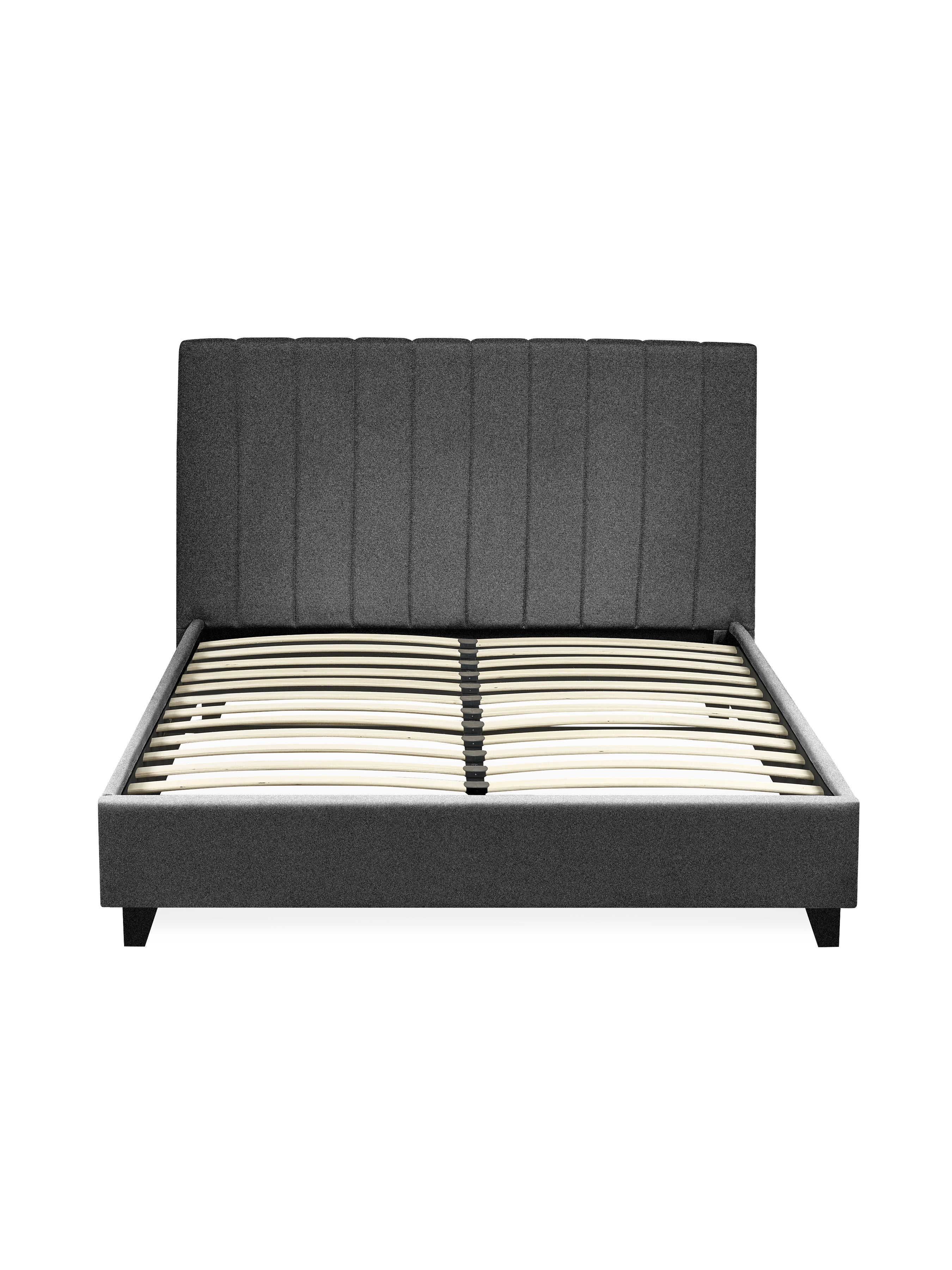 Aylen Dark Grey Faux Linen Upholstered Bed Frame – Dark Grey Linen