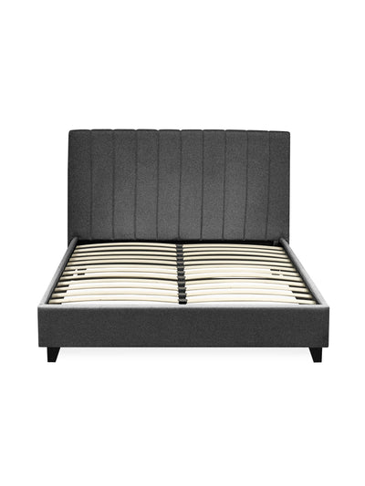 Aylen Dark Grey Faux Linen Upholstered Bed Frame – Dark Grey Linen