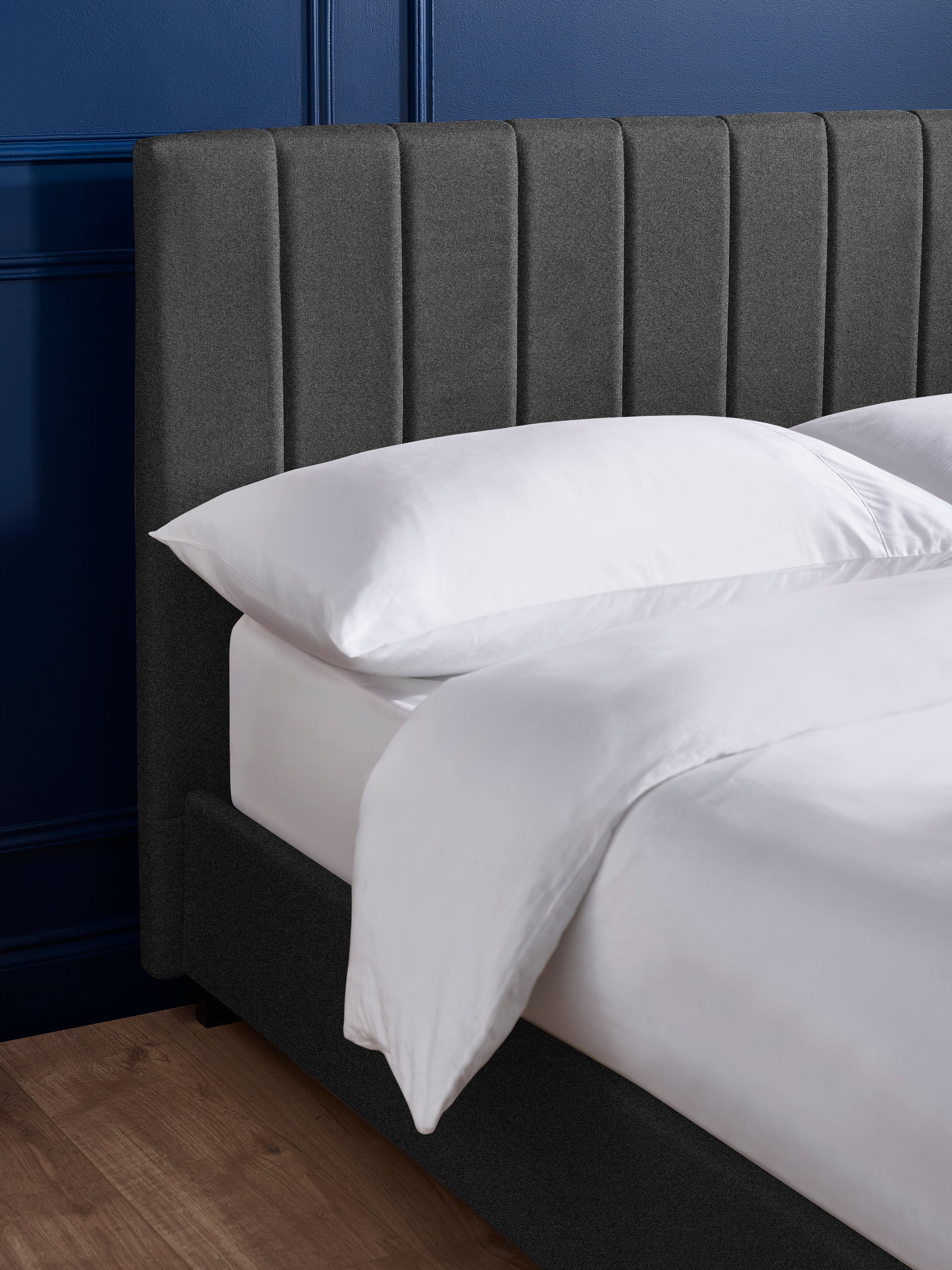 Aylen Dark Grey Faux Linen Upholstered Bed Frame – Dark Grey Linen