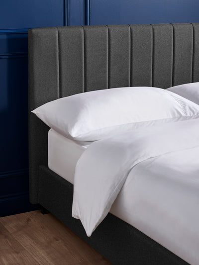 Aylen Dark Grey Faux Linen Upholstered Bed Frame – Dark Grey Linen
