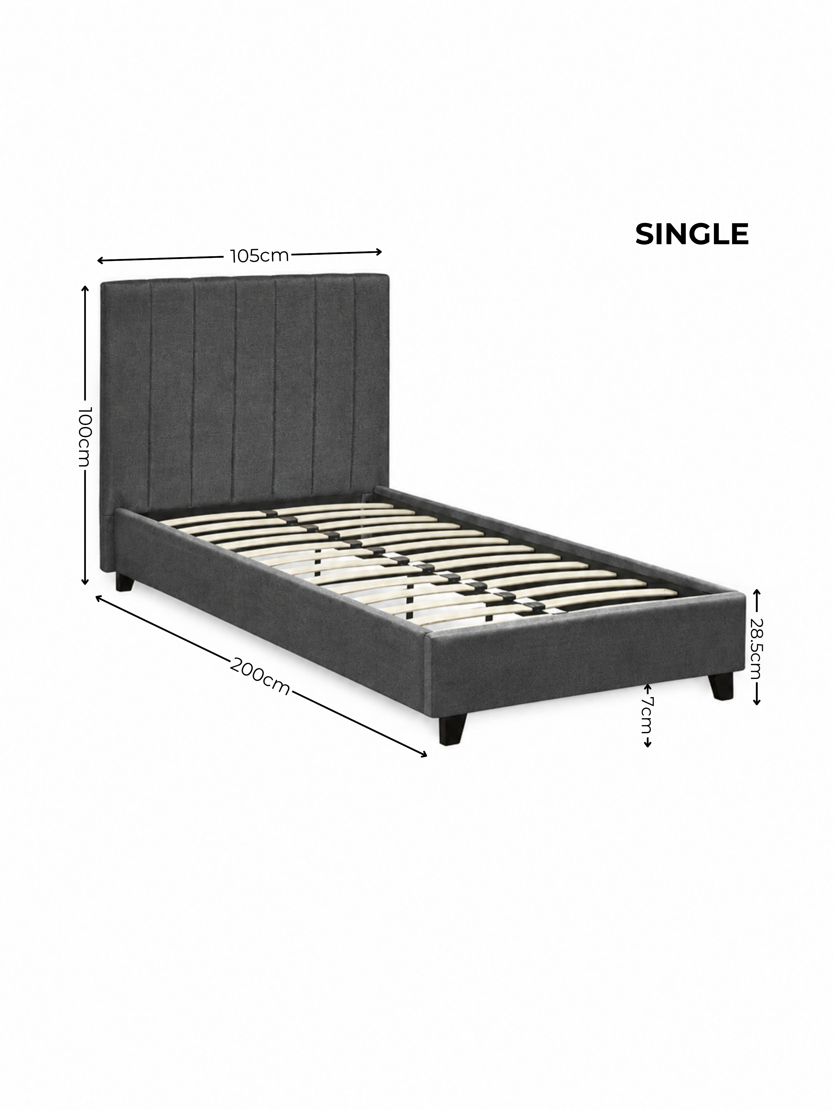Aylen Dark Grey Faux Linen Upholstered Bed Frame – Dark Grey Linen