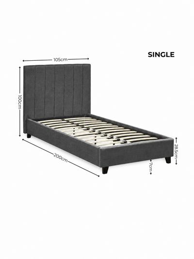 Aylen Dark Grey Faux Linen Upholstered Bed Frame – Dark Grey Linen