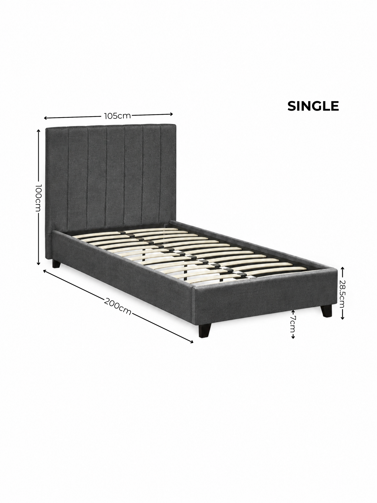 Aylen Dark Grey Faux Linen Upholstered Bed Frame – Dark Grey Linen