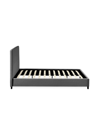 Aylen Dark Grey Faux Linen Upholstered Bed Frame – Dark Grey Linen