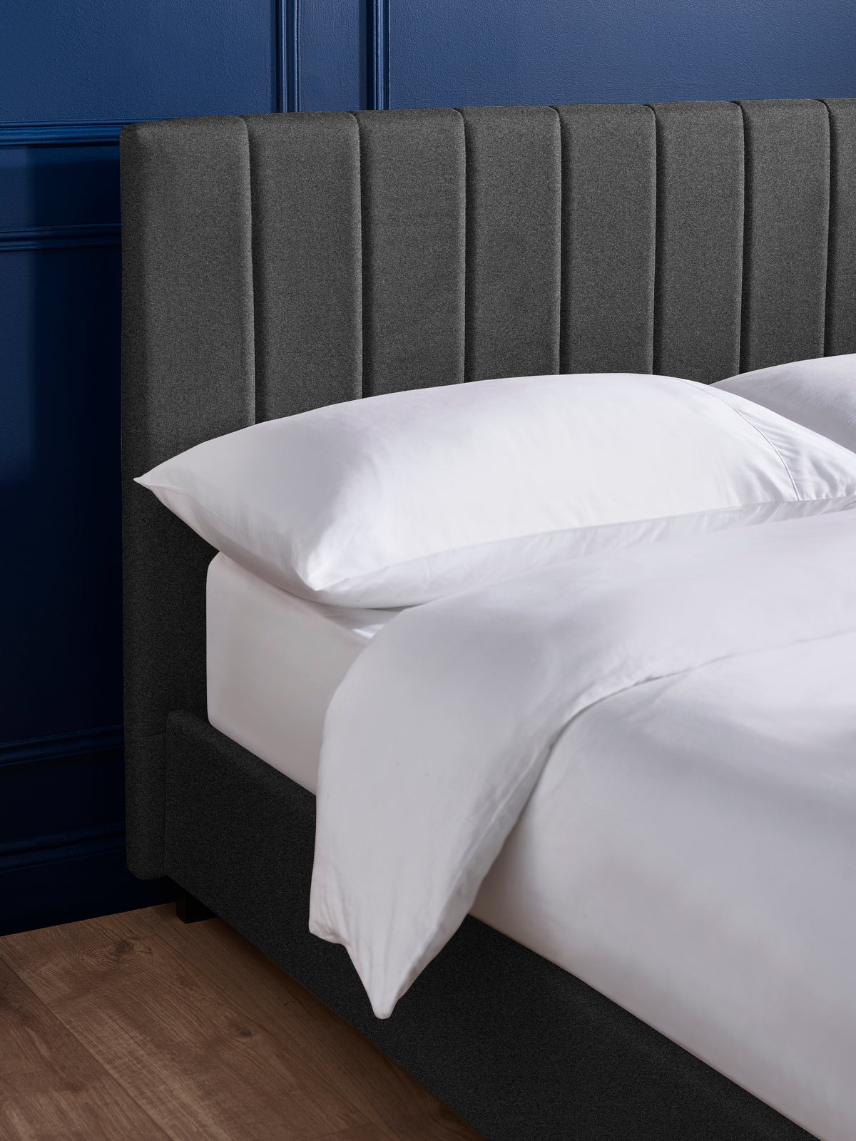Aylen Dark Grey Faux Linen Upholstered Bed Frame – Dark Grey Linen