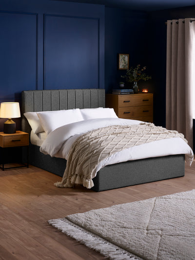 Aylen Dark Grey Faux Linen Upholstered Ottoman Storage Bed Frame – Dark Grey Linen