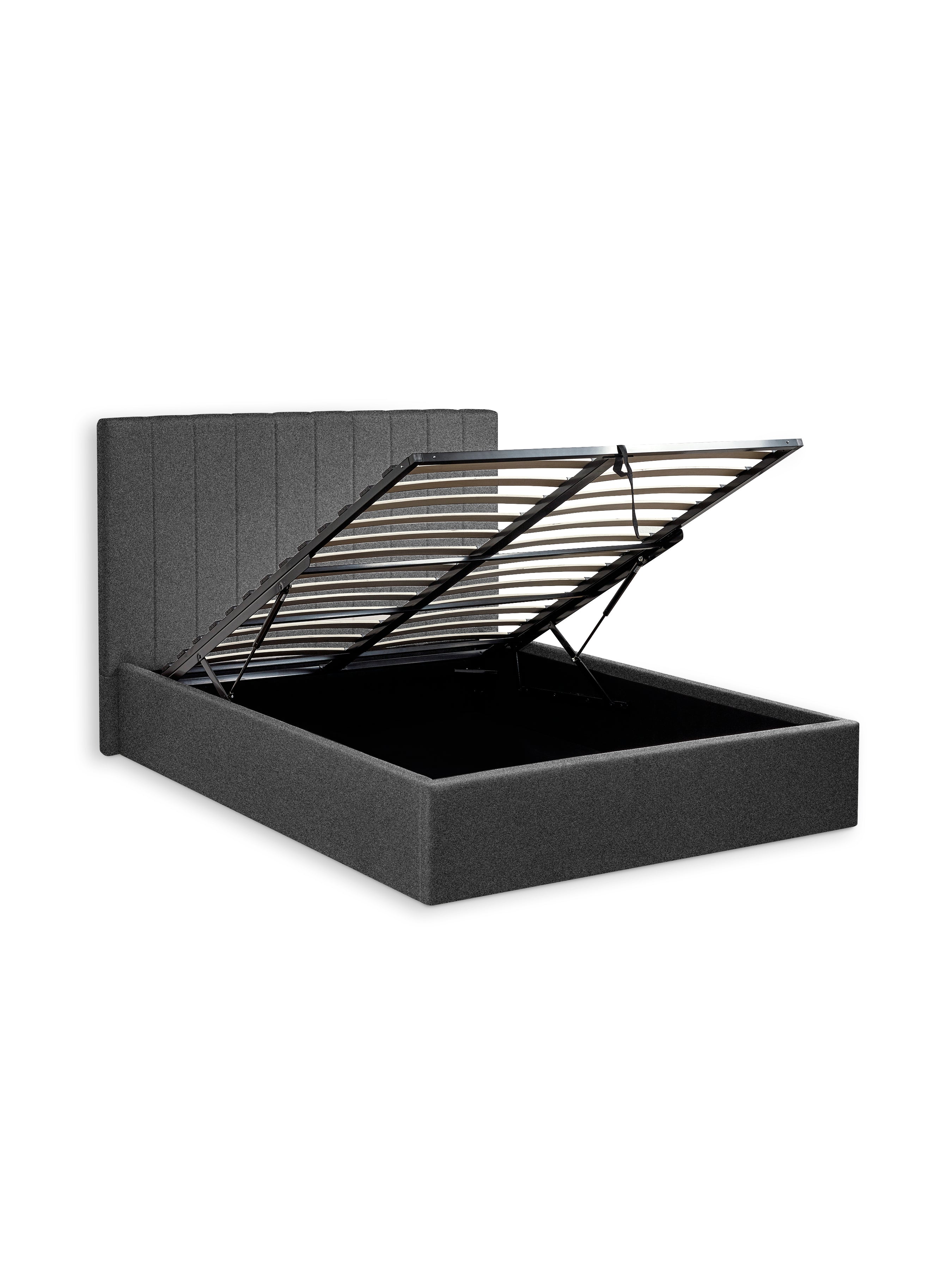 Aylen Dark Grey Faux Linen Upholstered Ottoman Storage Bed Frame – Dark Grey Linen
