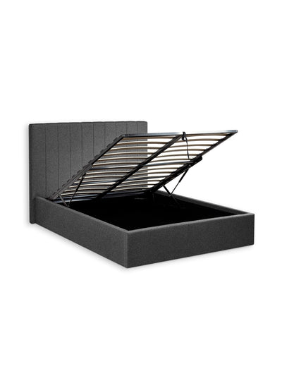 Aylen Dark Grey Faux Linen Upholstered Ottoman Storage Bed Frame – Dark Grey Linen