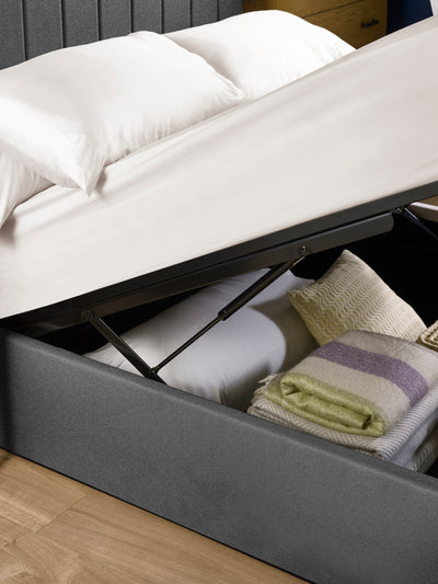 Aylen Dark Grey Faux Linen Upholstered Ottoman Storage Bed Frame – Dark Grey Linen