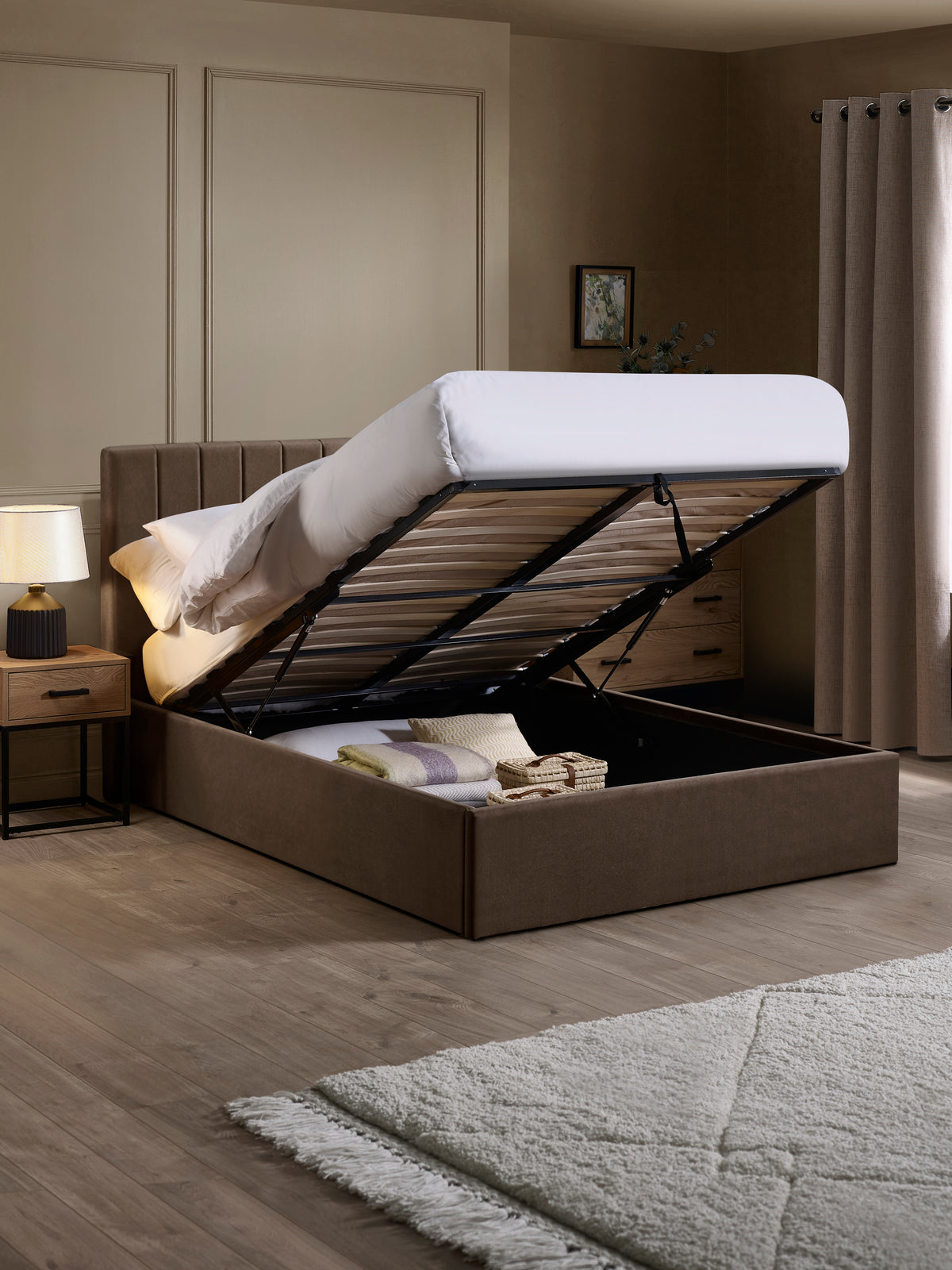 Aylen Chocolate Brown Velvet Upholstered Ottoman Storage Bed Frame – Chocolate Velvet