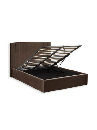 Aylen Chocolate Brown Velvet Upholstered Ottoman Storage Bed Frame – Chocolate Velvet