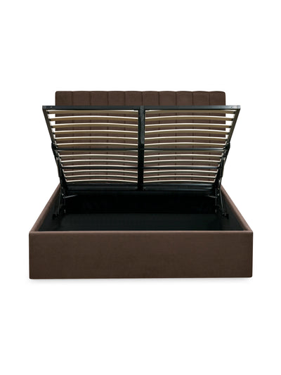 Aylen Chocolate Brown Velvet Upholstered Ottoman Storage Bed Frame – Chocolate Velvet