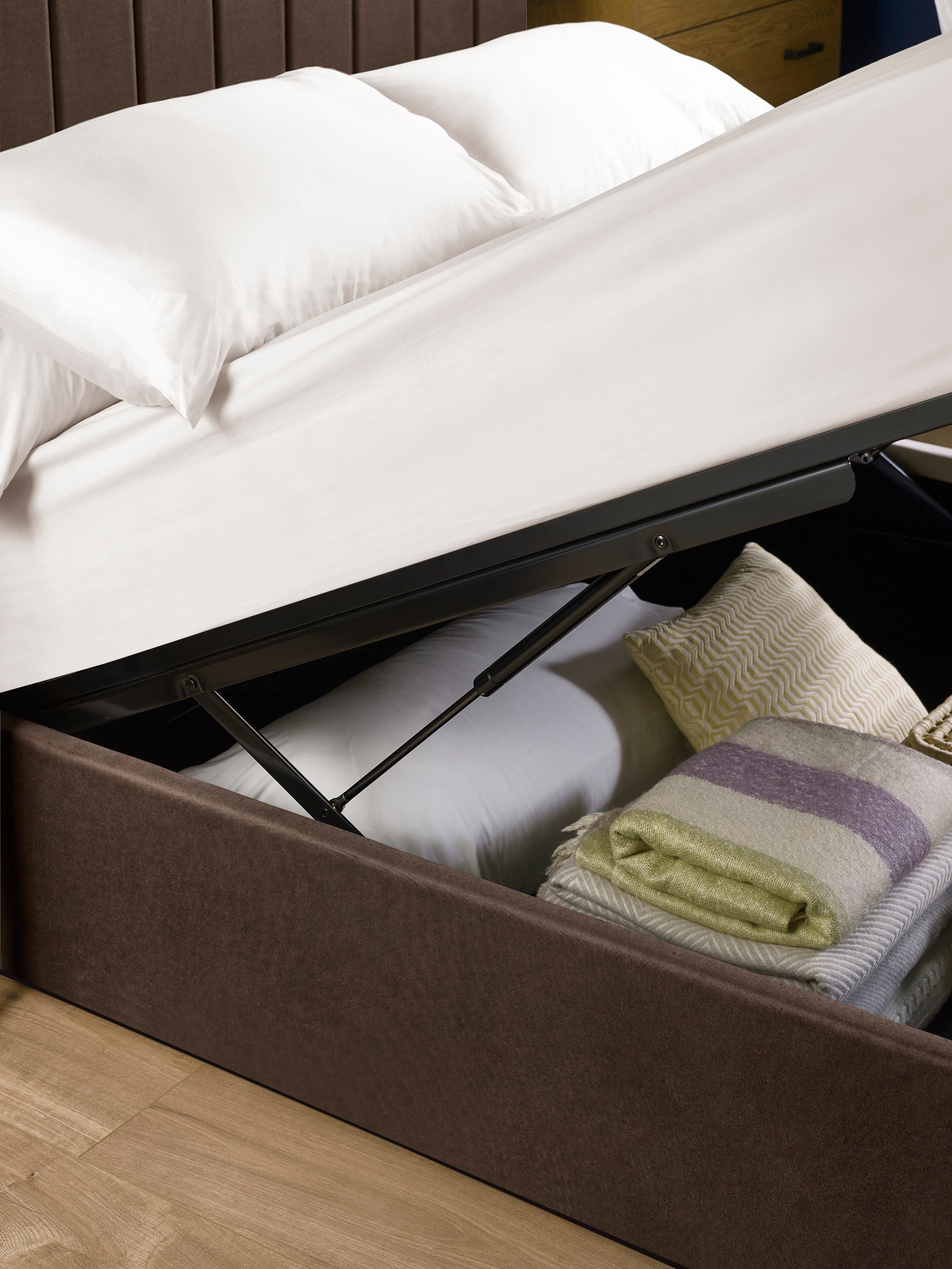 Aylen Chocolate Brown Velvet Upholstered Ottoman Storage Bed Frame – Chocolate Velvet