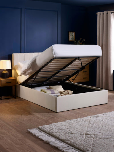Aylen Oatmeal Faux Linen Upholstered Ottoman Storage Bed Frame – Oatmeal Linen